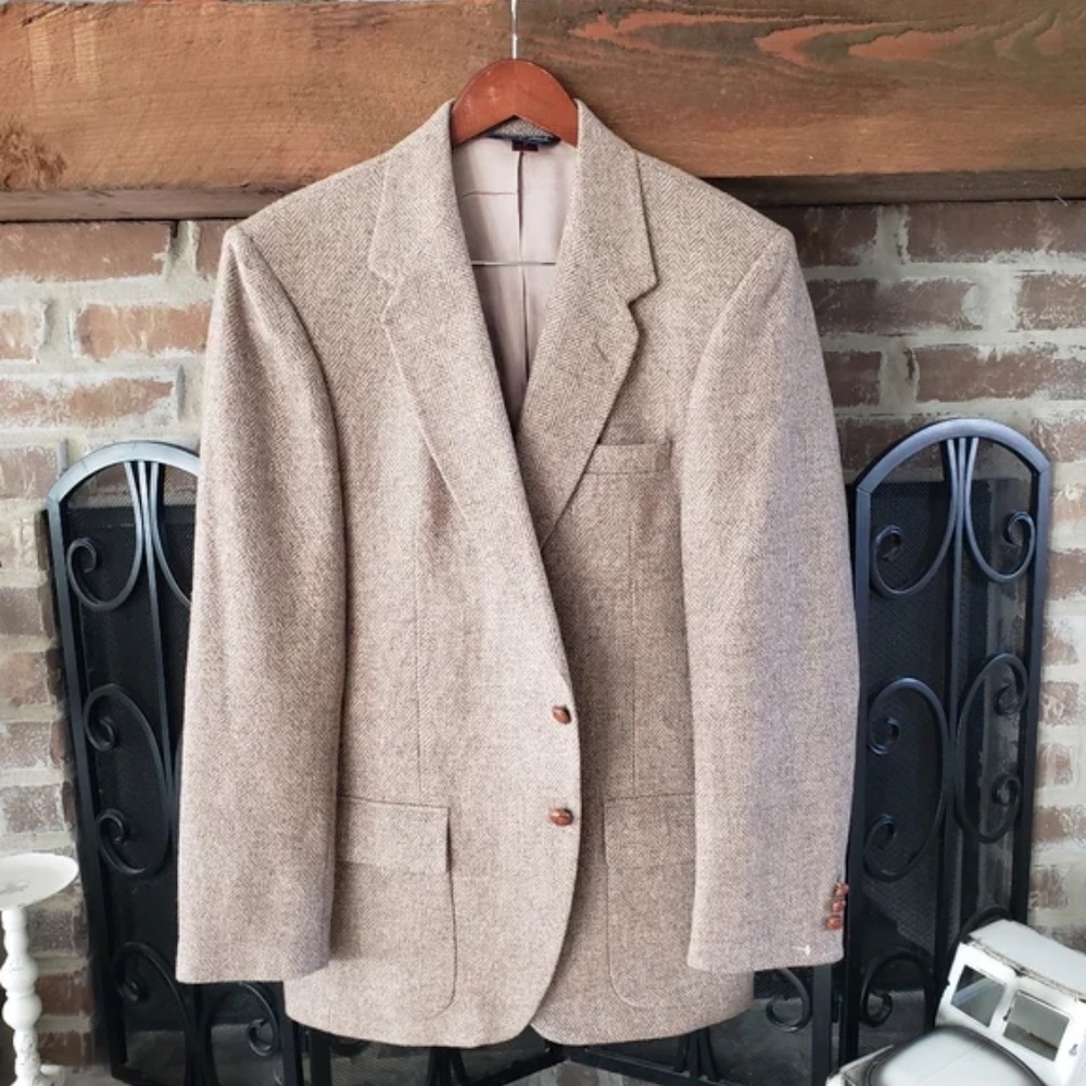WM. F. Farah Wool Tweed Blazer with Brown Leather Buttons Size 42L